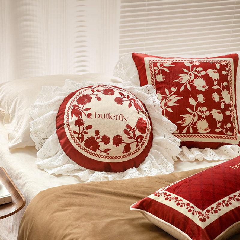 3design burgundy red fower frill cushion