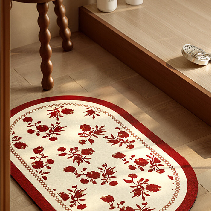 burgundy red fower bath mat