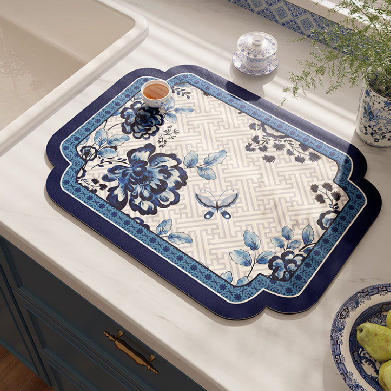 blue flower elegance sink mat