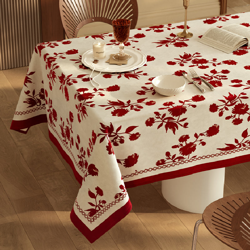 burgundy red fower table cloth