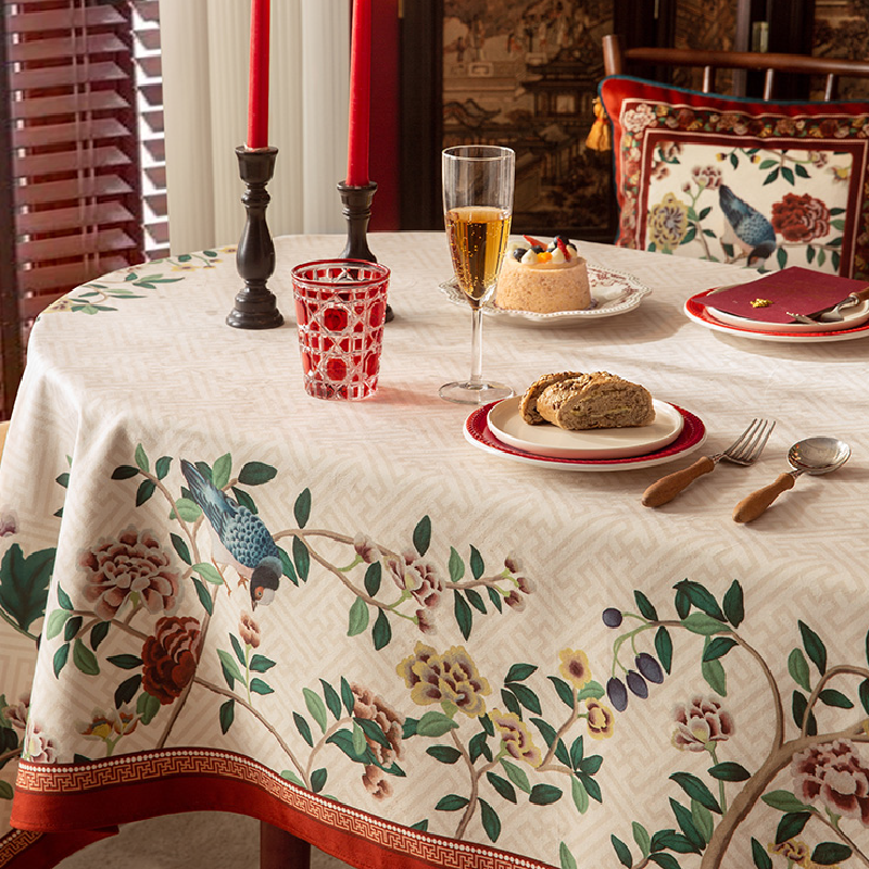 white red flower elegance table cloth