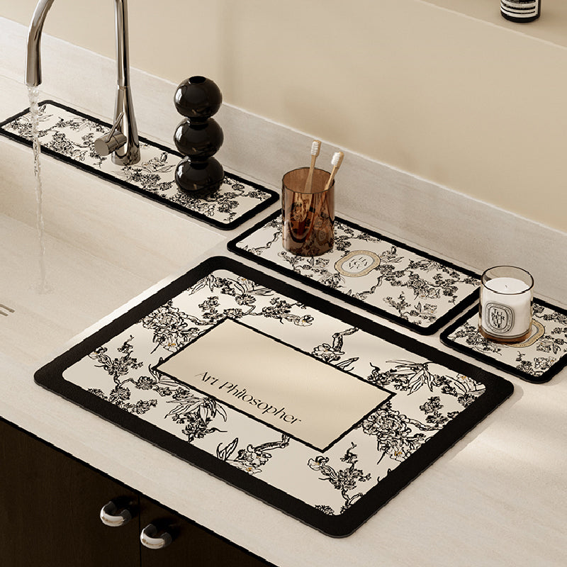 monotone floral bathroom coaster