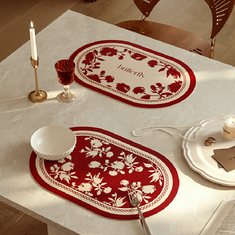 2design burgundy red fower round place mat