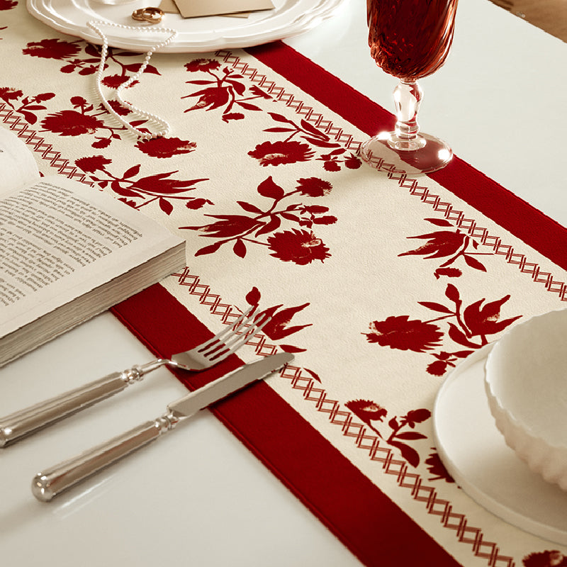 burgundy red fower table runner