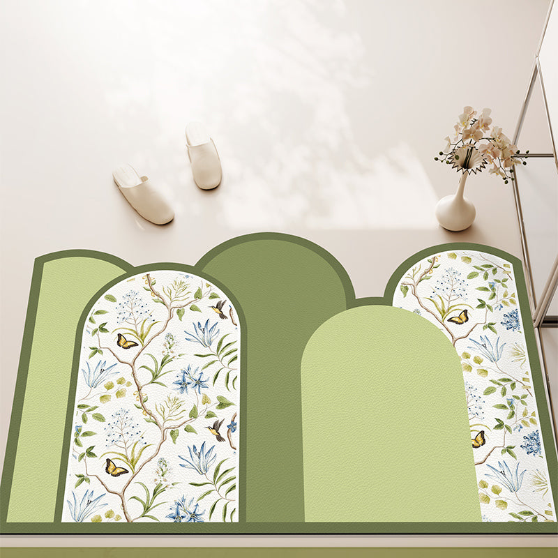 7design green floral flower unique shape door mat