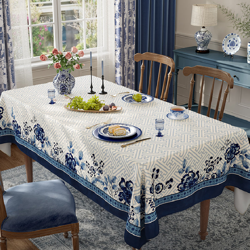 blue flower elegance table cloth