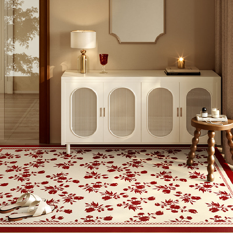burgundy red fower door mat