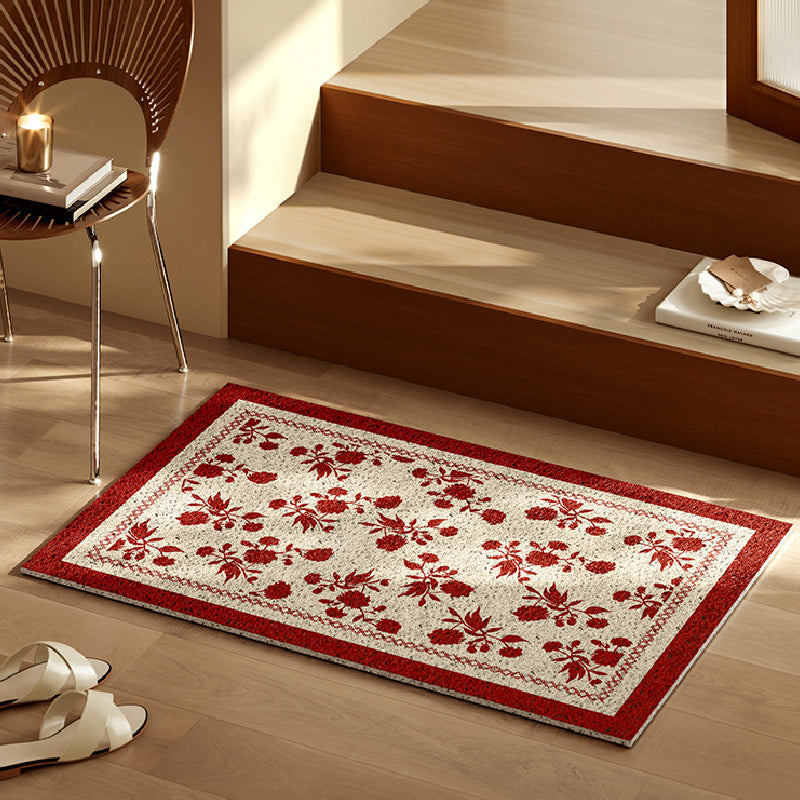 burgundy red fower PVC door mat