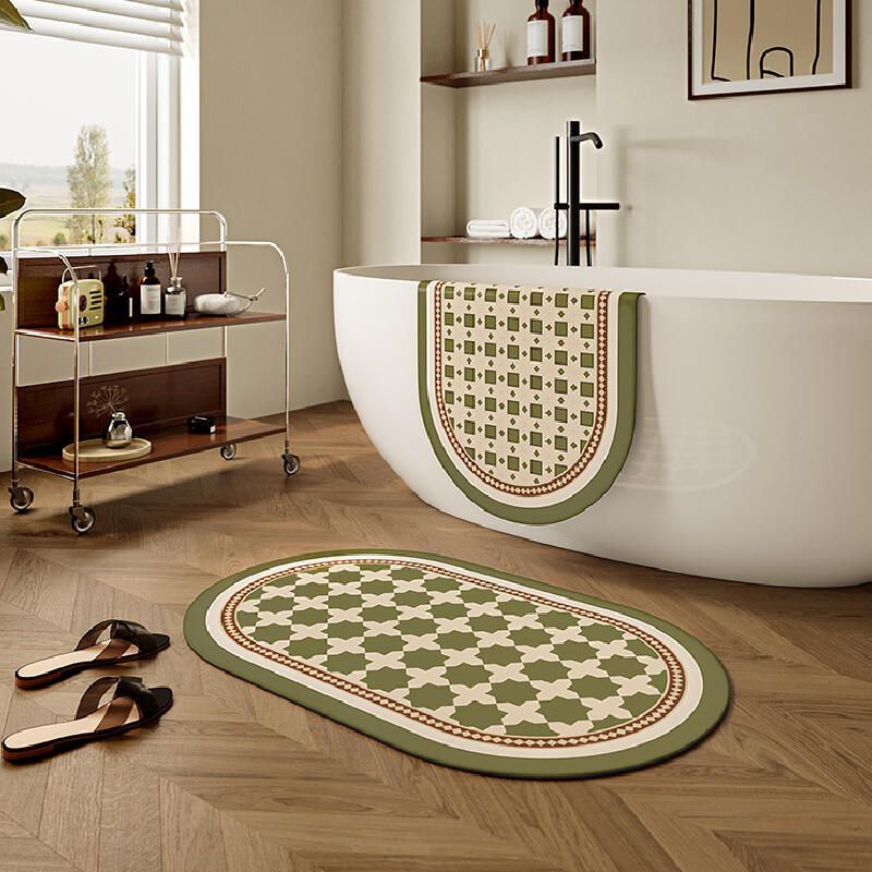 green retro tile bath mat
