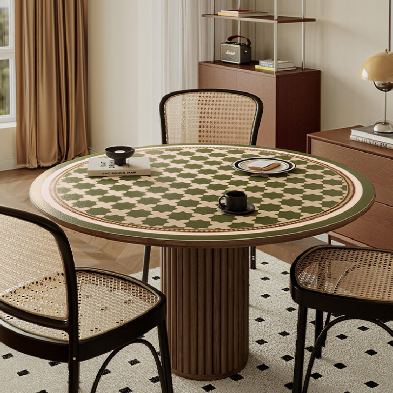 green retro tile round table mat