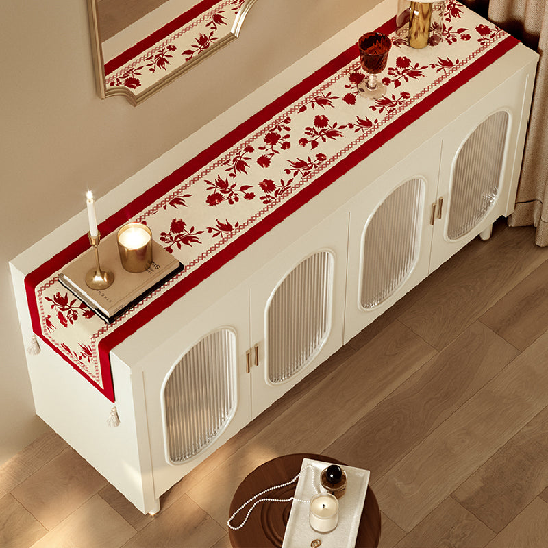 burgundy red fower table runner