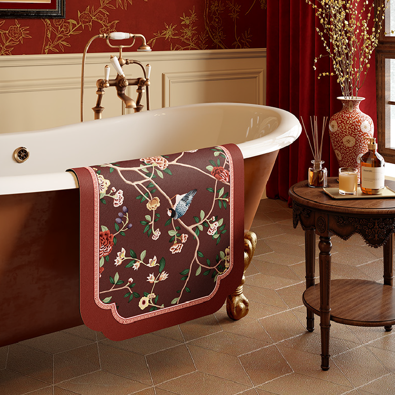 2design burgundy elegance flower bath mat