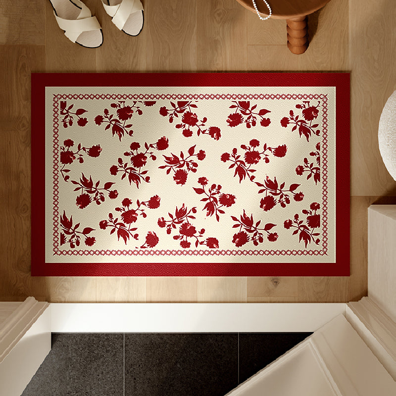 burgundy red fower door mat