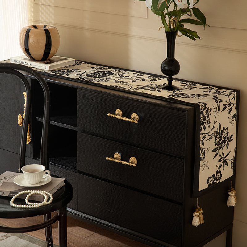 monotone floral table runner