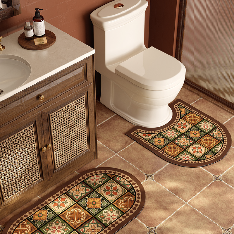 exotic brown flower toilet mat