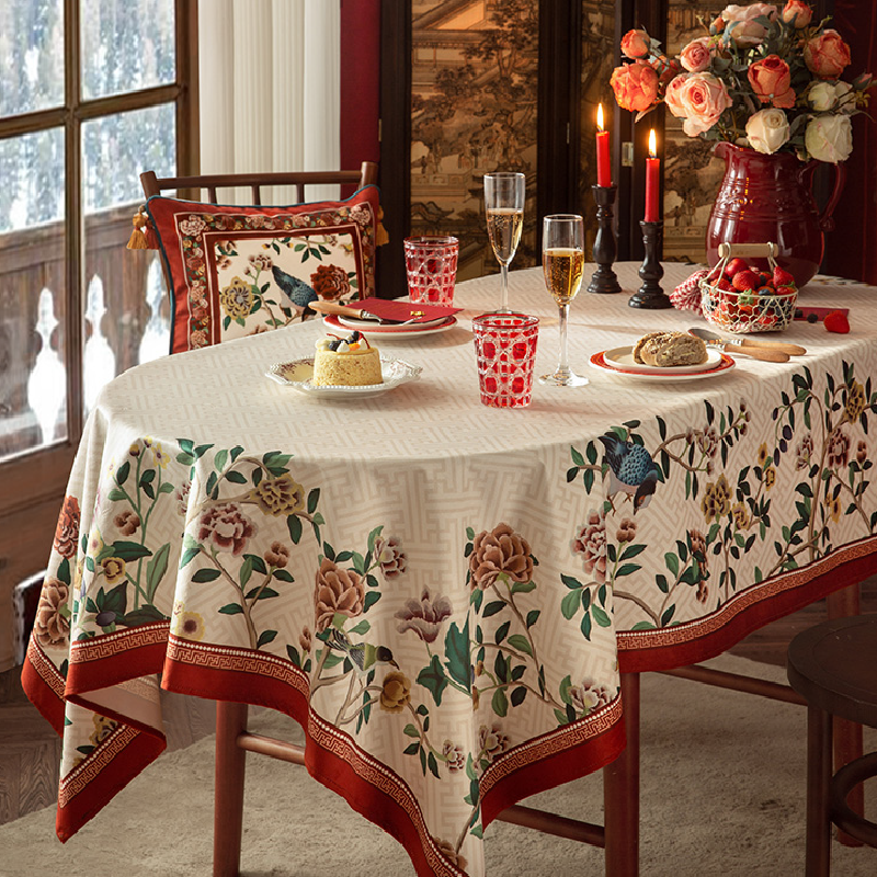 white red flower elegance table cloth