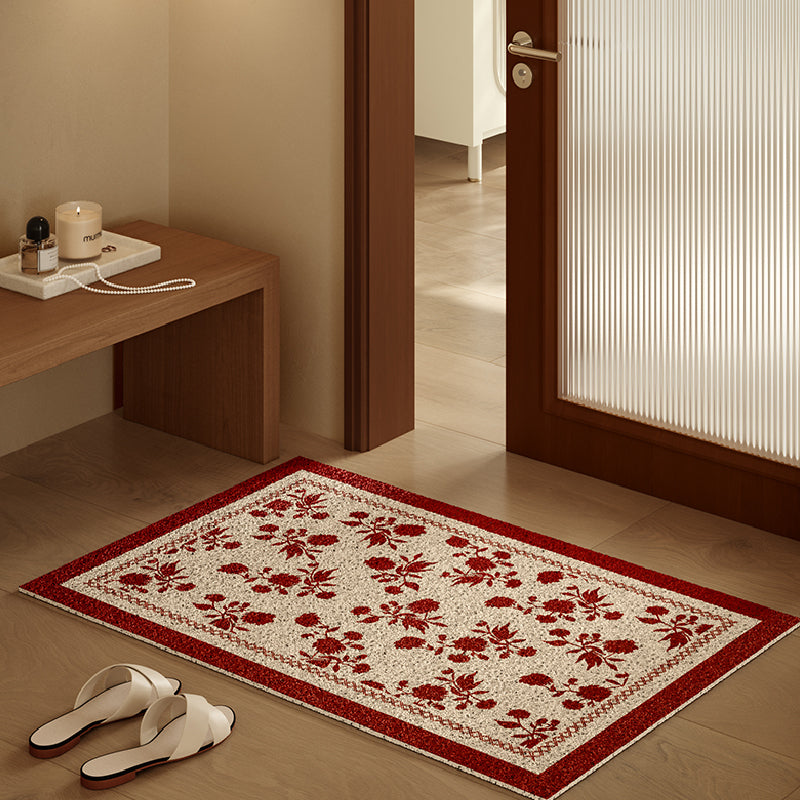 burgundy red fower PVC door mat
