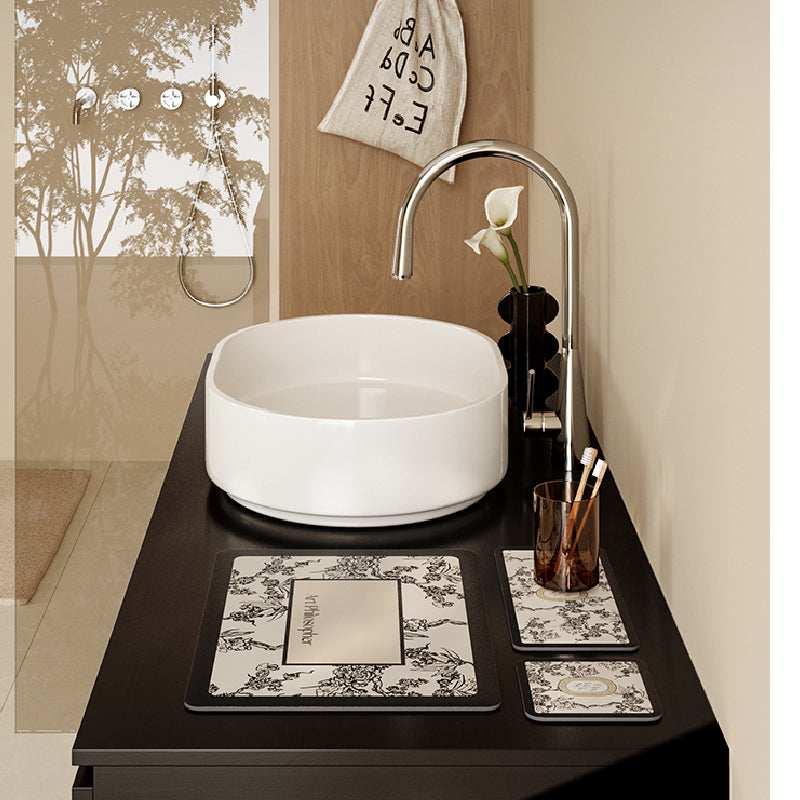 monotone floral bathroom coaster