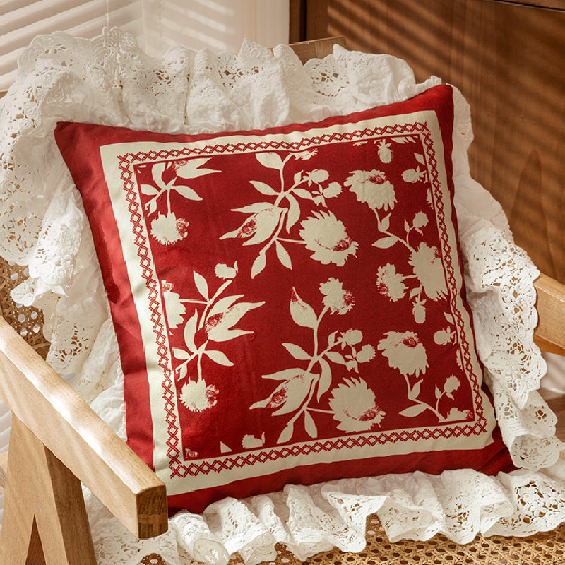 3design burgundy red fower frill cushion