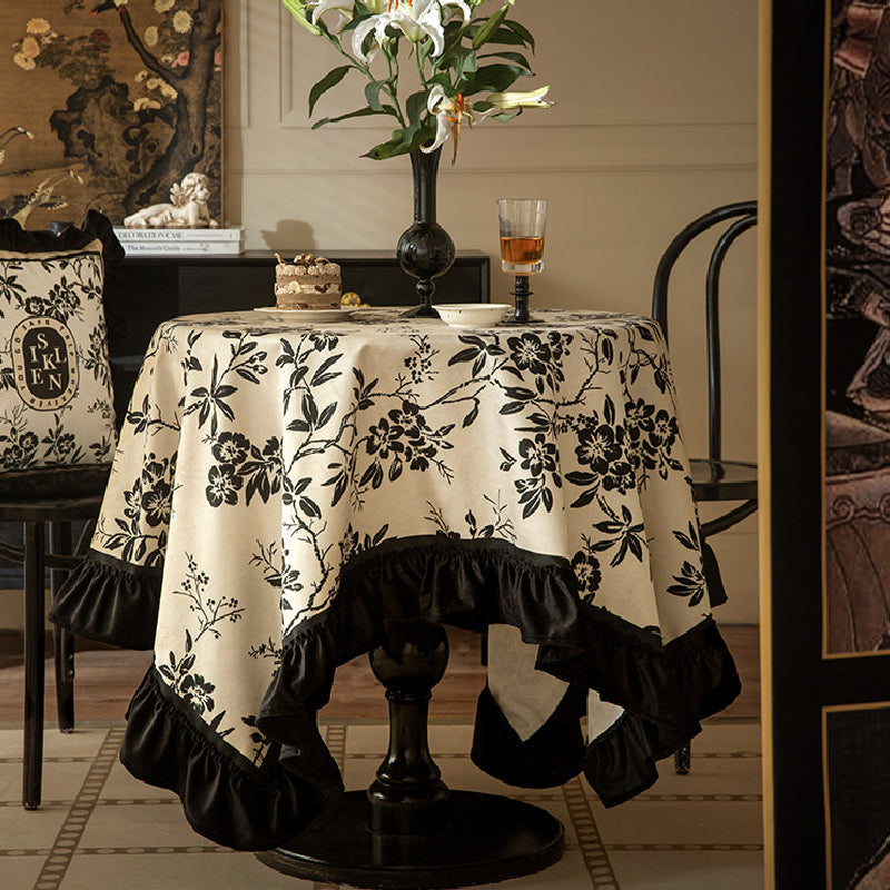 monotone floral table cloth