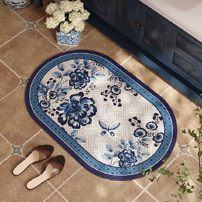 blue flower elegance bath mat