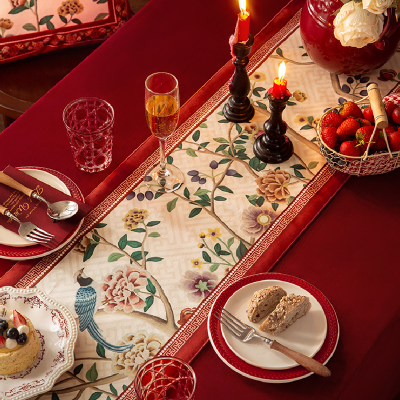 white red flower elegance table runner
