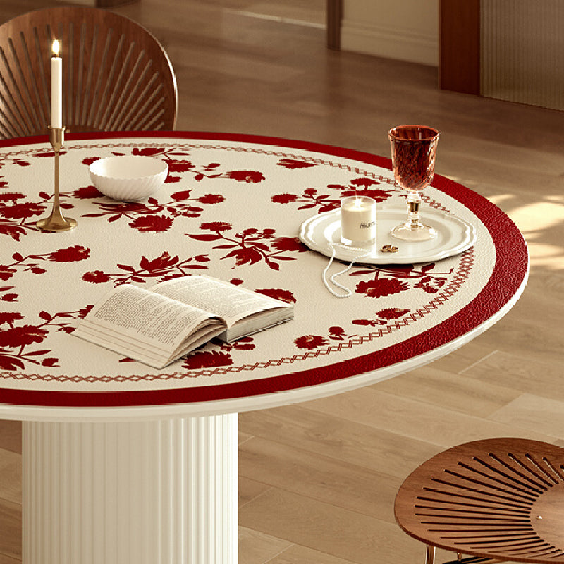 burgundy red fower round table mat