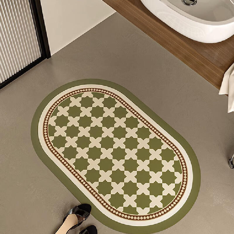 green retro tile bath mat