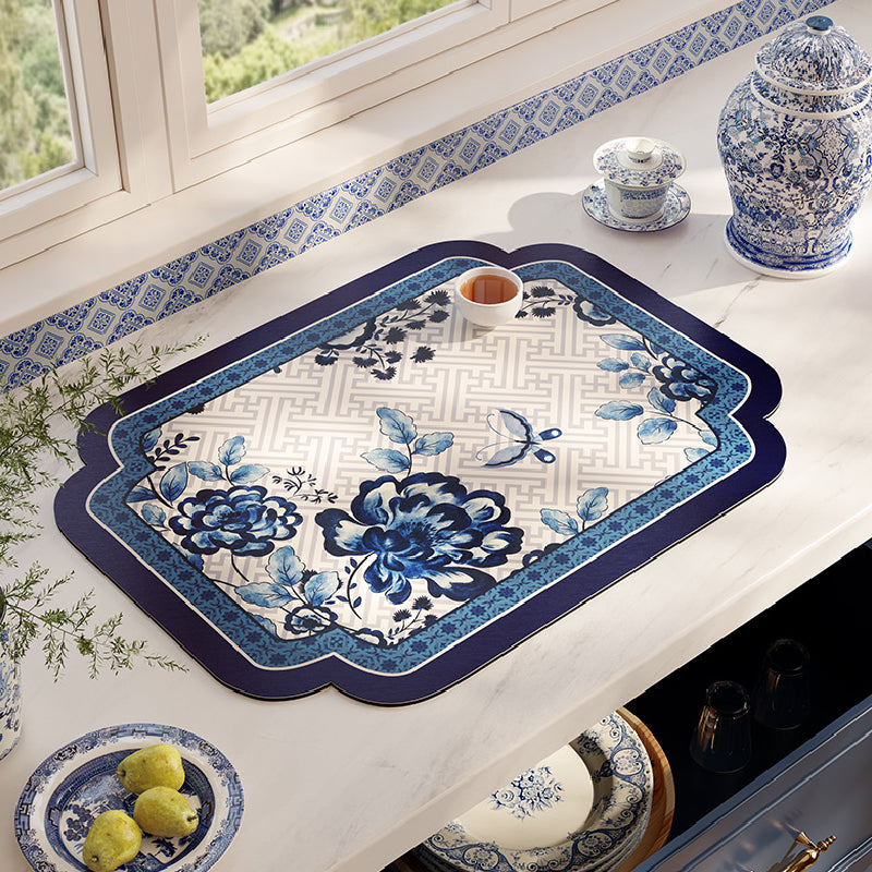 blue flower elegance sink mat