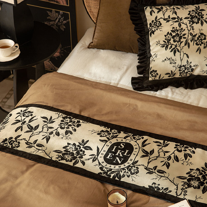 monotone floral table runner