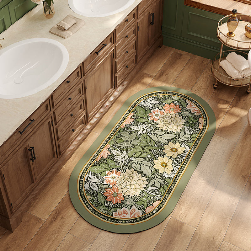 elegance floral green toilet mat