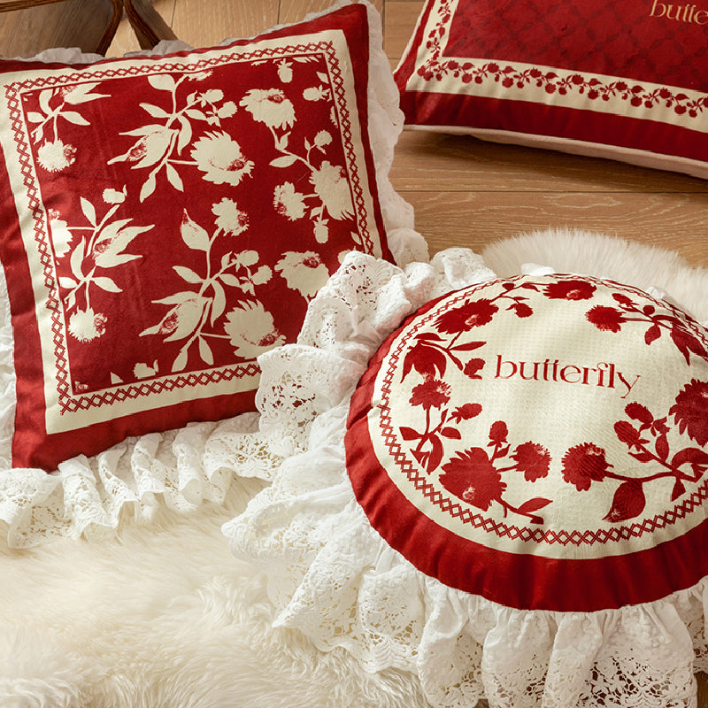 3design burgundy red fower frill cushion