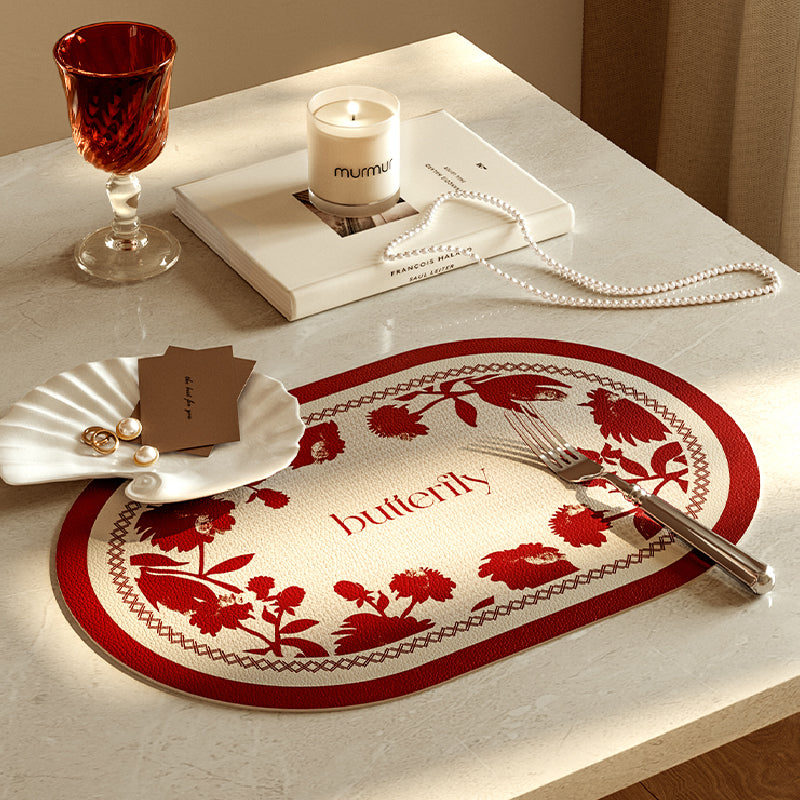 2design burgundy red fower round place mat