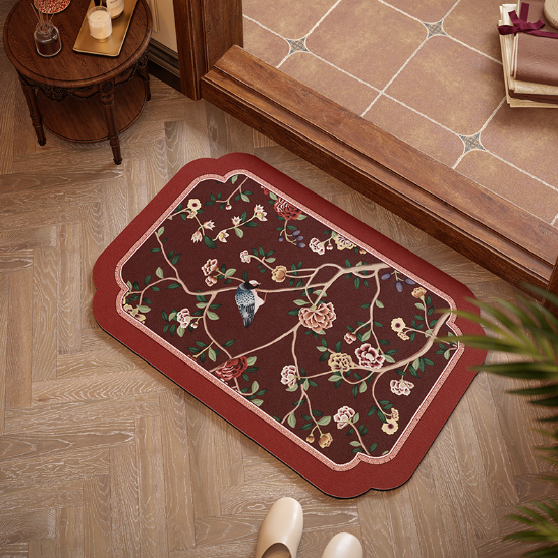 2design burgundy elegance flower bath mat