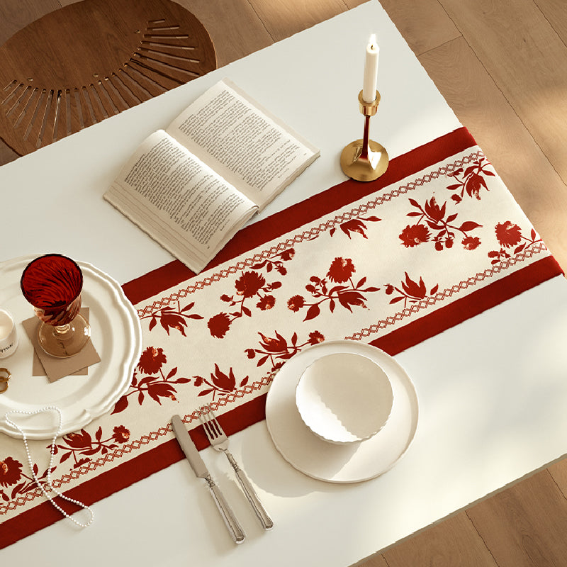 burgundy red fower table runner