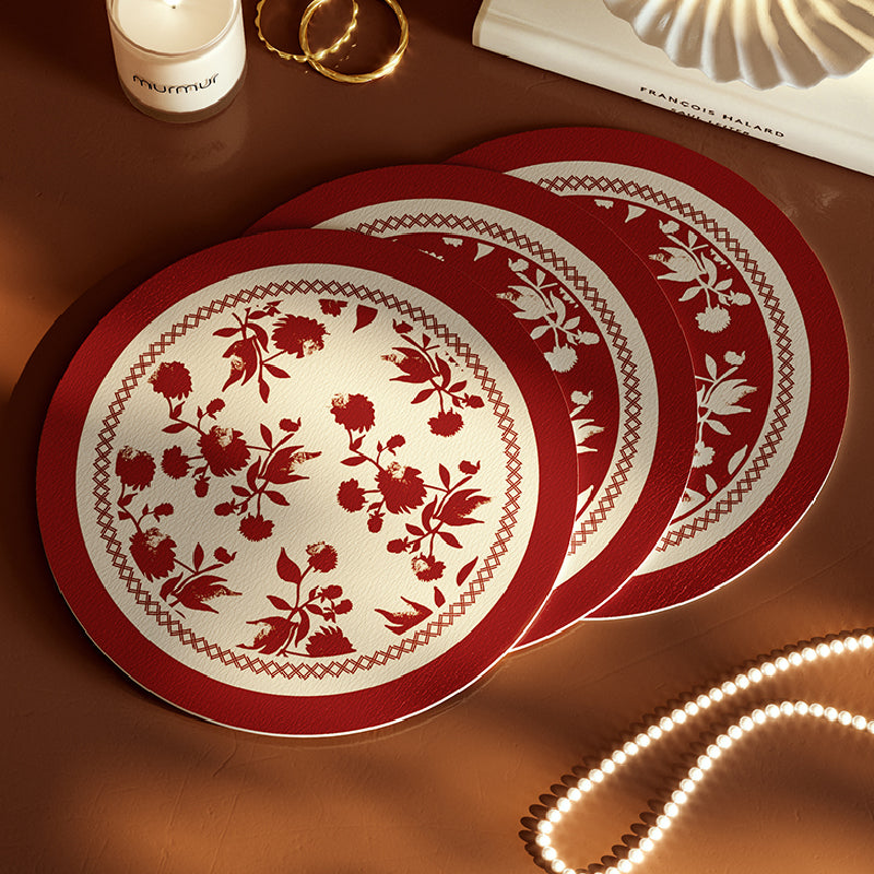 2design burgundy red fower round coaster