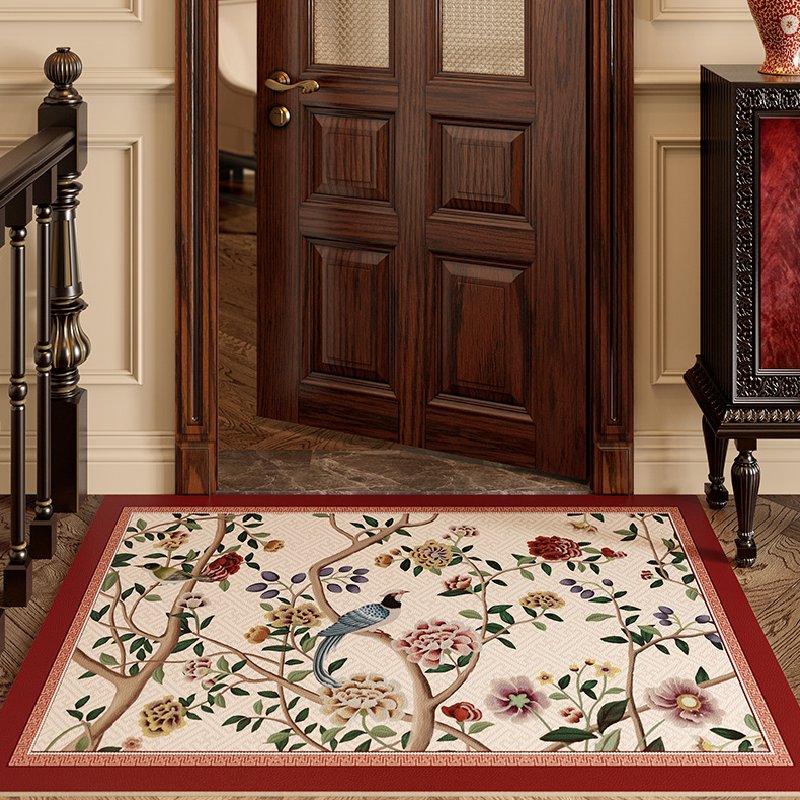 3design white red flower elegance door mat