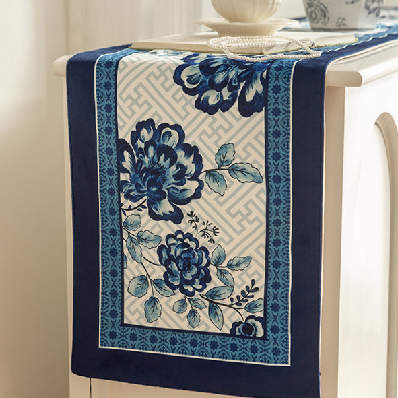 blue flower elegance table runner