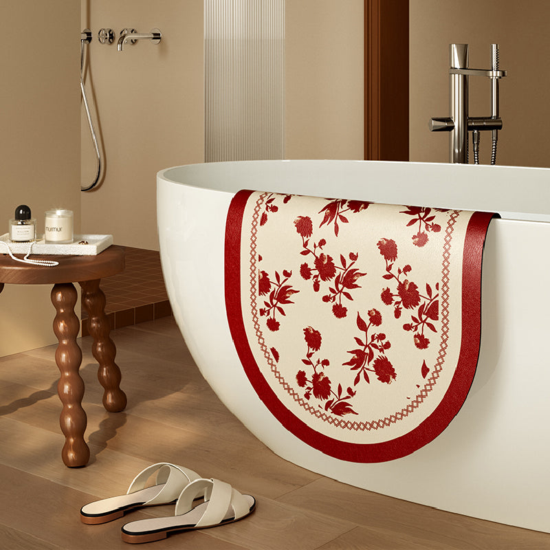 burgundy red fower bath mat