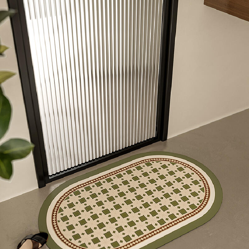 green retro tile bath mat