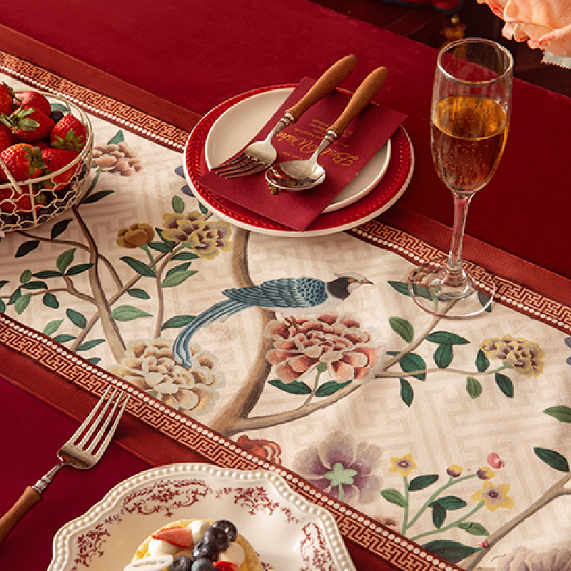 white red flower elegance table runner
