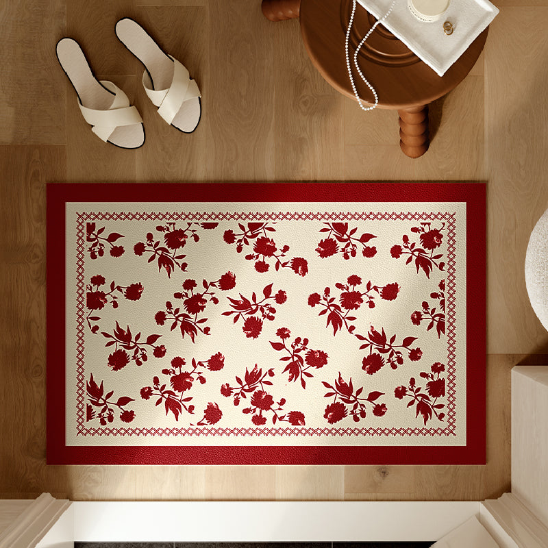burgundy red fower door mat