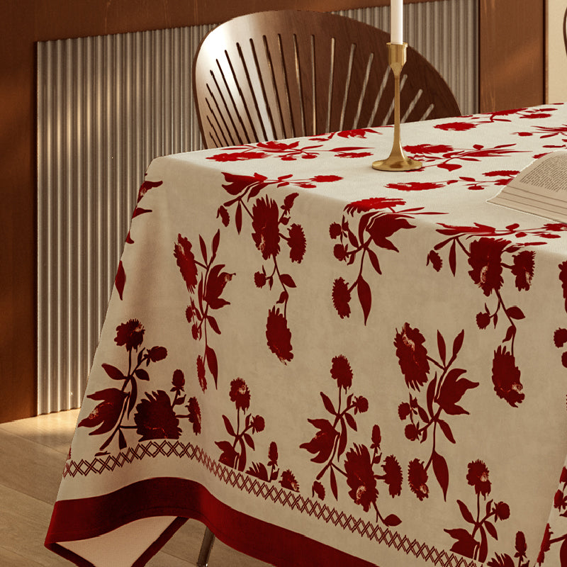 burgundy red fower table cloth