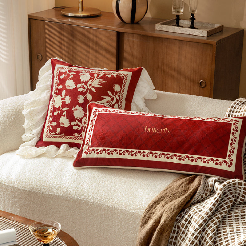 3design burgundy red fower frill cushion