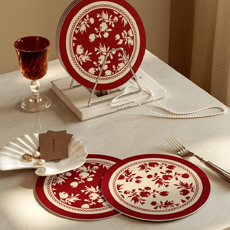 2design burgundy red fower round coaster