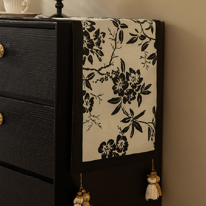 monotone floral table runner