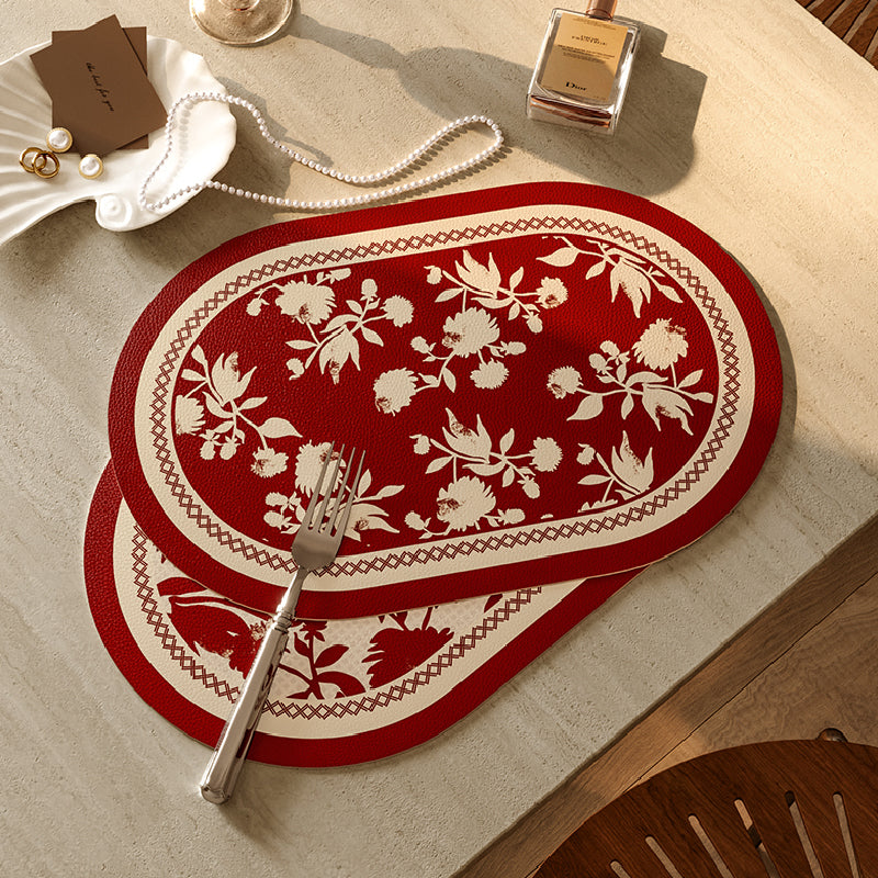2design burgundy red fower round place mat