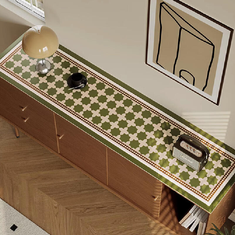 green retro tile square shelf mat