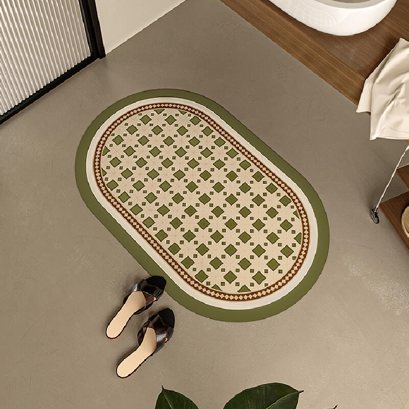 green retro tile bath mat
