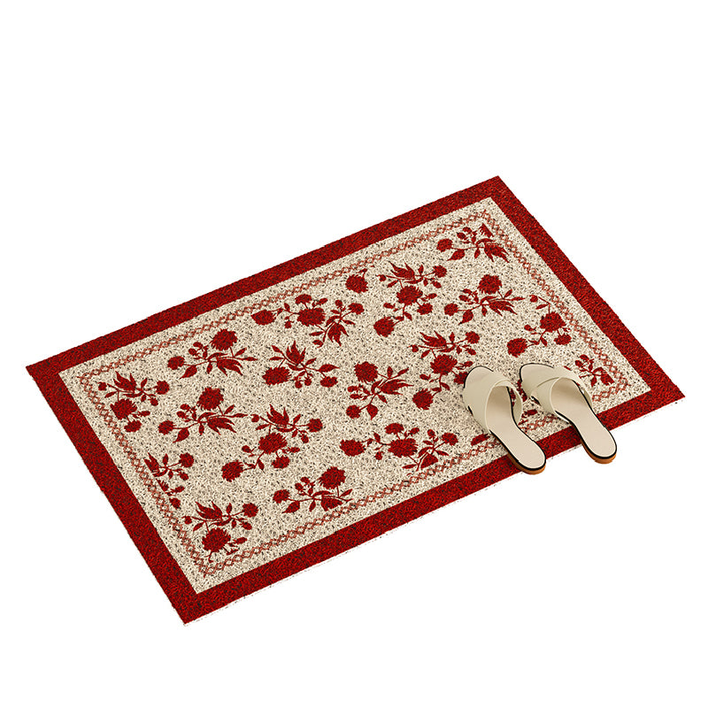 burgundy red fower PVC door mat